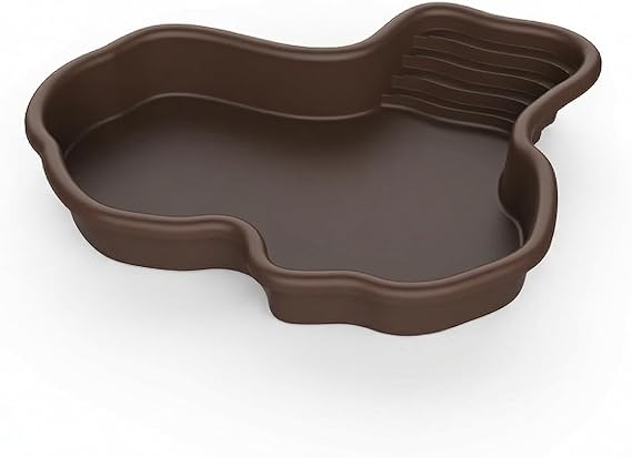 Extra Large Reptile Bathing Pool Reptile Feeding Dish Water Bowl with Ramp Aquarium Ornament for Gecko, Snake, Turtle, Bearded Dragon, Lizard Bath (Black)
