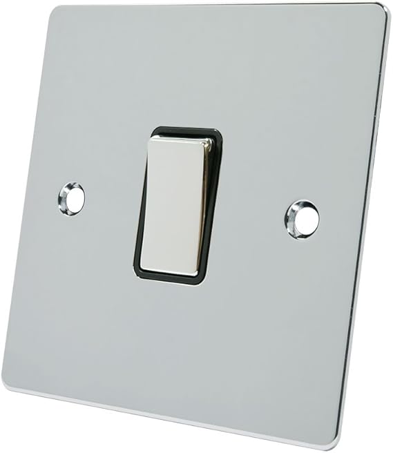 Alliance Electrical FPC1GSWIBCI 10 A 1 Gang Black Insert Flat Intermediate Metal Rocker Light Switch - Polished Chrome