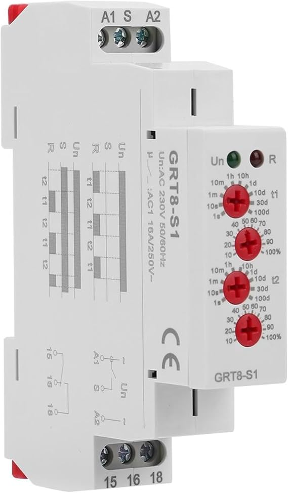 DEWIN Asymmetric Cycle Timer Relay GRT8-S1 Mini Asymmetric Timer ON/OFF Repeat Cycle Time Relay AC 230V