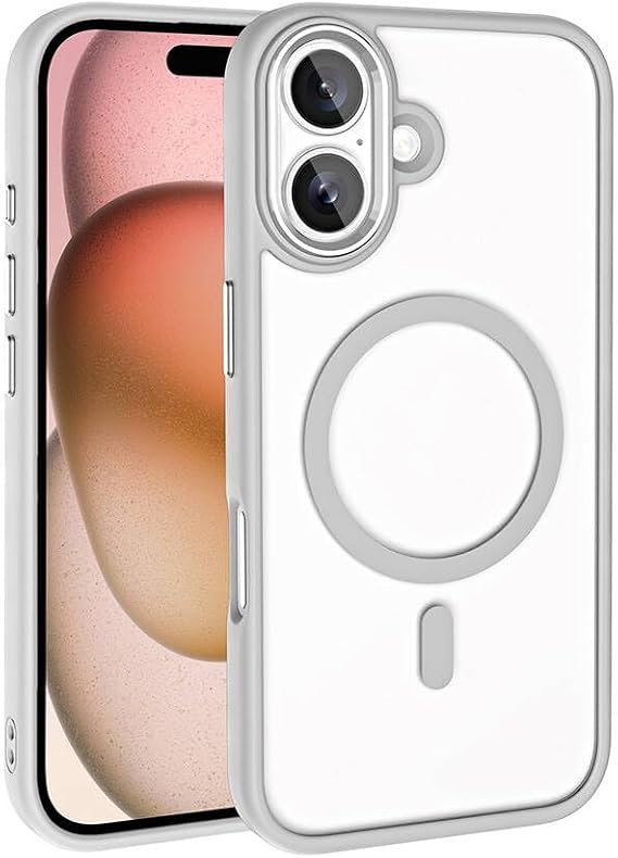 Zore Apple ile uyumlu iPhone 16 Kılıf Wireless Şarj Özellikli Zore Krom M-safe Silikon Kapak Gümüş
