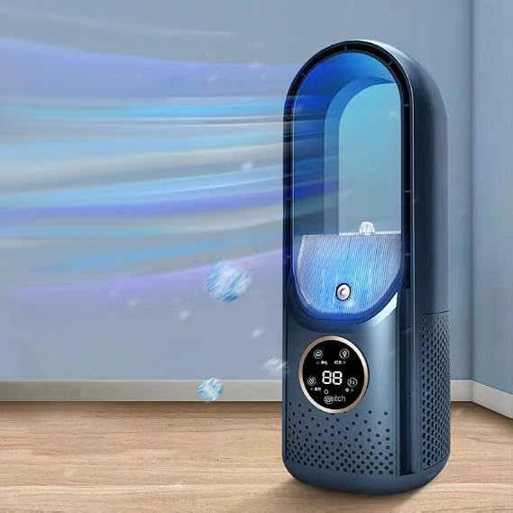 Blade-Free Silent Portable Air Conditioner,Vortex Air,USB Powered Cooling Fan with 6 Wind Speeds,Desktop Bedroom Fan,Humidification Function,100ml Water Tank,Energy-Saving Fan for Home Office (Blue)