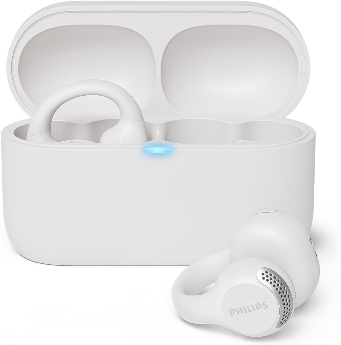 Philips TAQ2000WT Ear Cuff Style True Wireless Open Ear Multipoint Bluetooth Earbuds - 28 Hours Playtime, Pocket-sized charging case, Clear calls, Ideal for commuting and exercise - White
