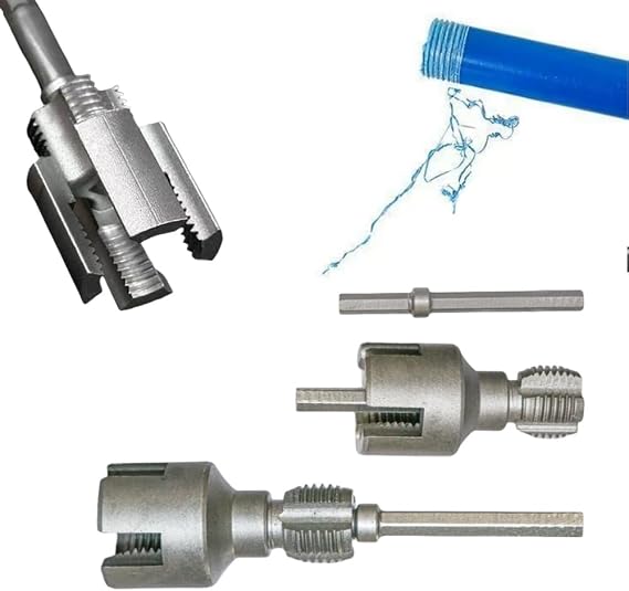 Pipe Thread Cutting Tool - Electric Drill Compatible PVC Pipe Threader Kit, Plastic Pipe Threading Tool Kit, Rethreading Tool for Water Pipes ﻿ (Silvery, 1/2"+3/4")