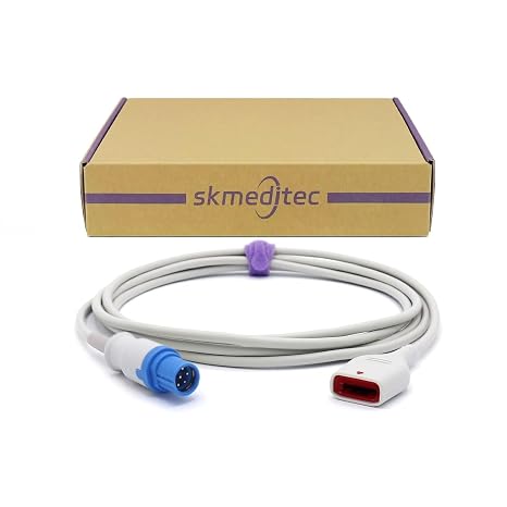 skmeditec 7.2FT SpO2 Adapter Cable Compatible with Draeger for Masimo Module, Reusable SpO2 Sensor Extension Cord with 7-Pin Monitor Connector + RD Set Probe Connector