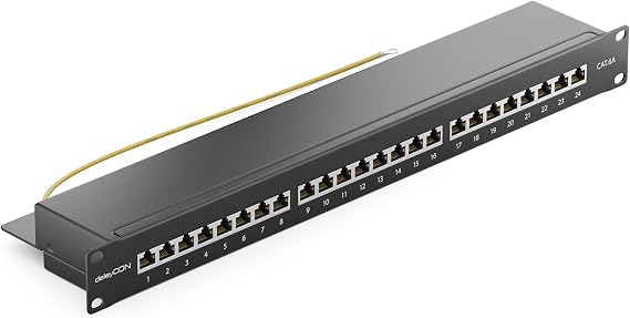 deleyCON CAT 6a Patch Panel Distribution Panel 24 Port RJ45 - Black