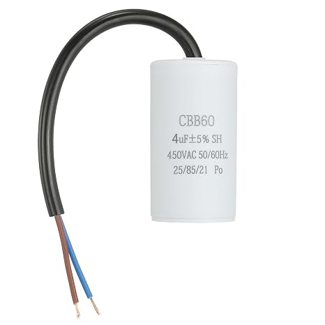 sourcing map CBB60 Run Capacitor 4uf 450V AC 2 Wires 50/60Hz Cylinder 65x34mm White for Air Compressor Water Pump Motor