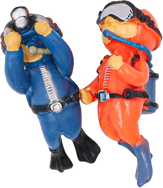 2PCS Aquarium Ornaments Fish Tank Decorations Floating Mini Diver Ornament -Orange+Blue