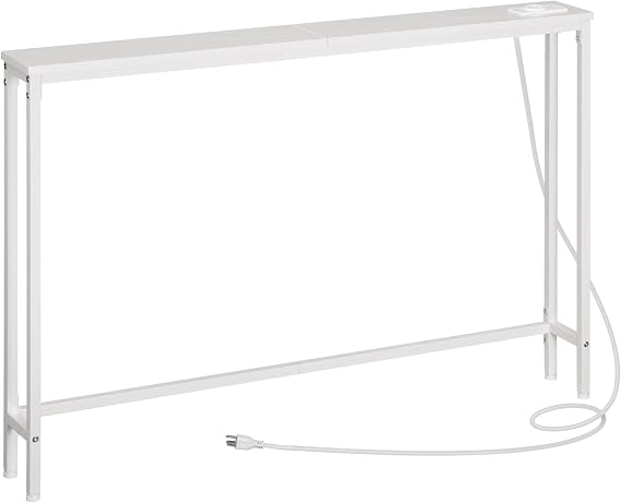 HOOBRO Console with Power Outlet, Narrow Entryway Table with USB Charging Dock, Lobby Table with USB Ports, Sofa Table with Charging Dock, for Foyer, White EWW15CXG01G1