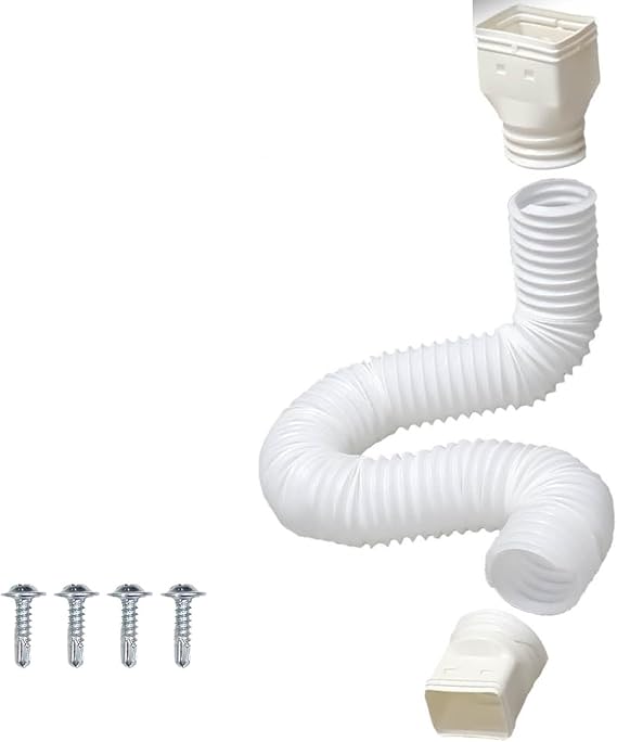 Rain Gutter Downspout Extension, Flexible Retractable Drain Downspout Extender, Rainwater Drainage Connector, Extendable From 20 to 59 Inches, with 4 Screws, Quick Installation (White)