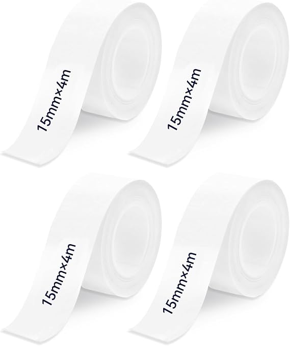 4Pcs Label Maker Tape for Quite, 15mmx4m Waterproof Self-Adhesive Label Printer Tape for Marking Name, Price, Shelf Life & Classification for Qutie P15/P12/Q2/HP1/HP4/D32/D35 Thermal Printer Labels