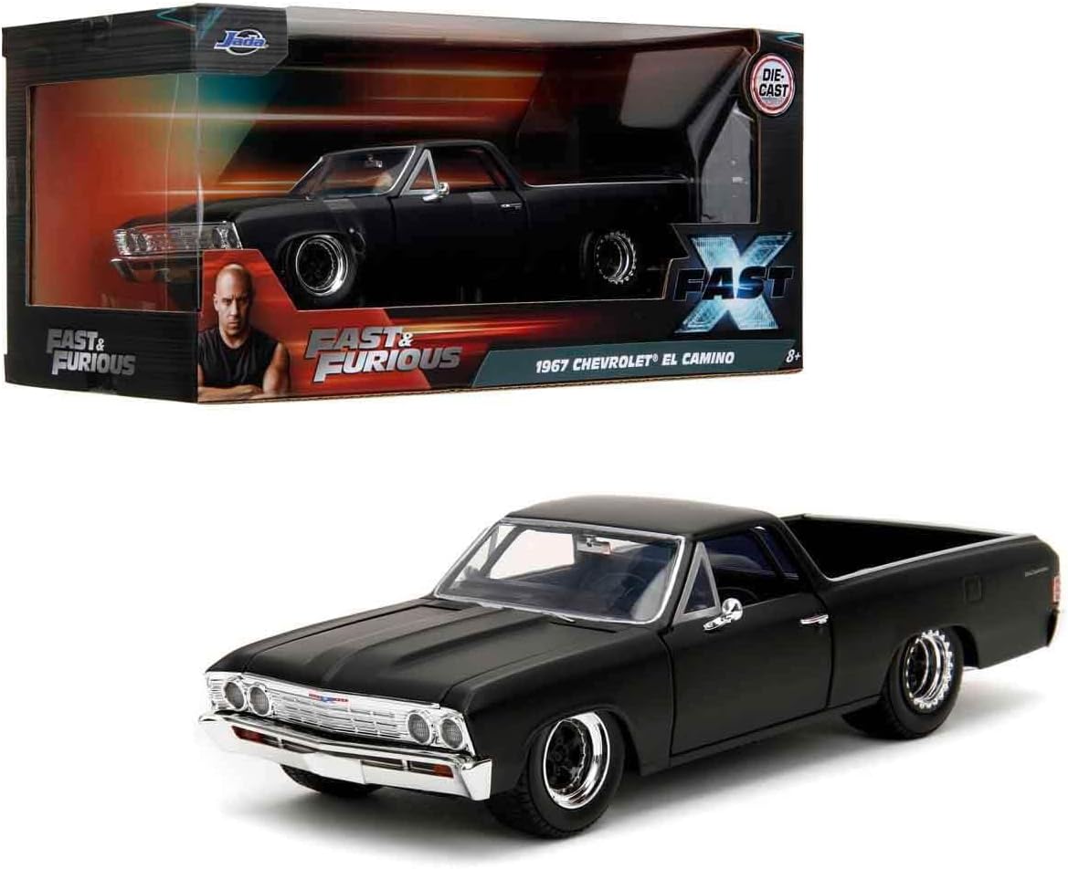 Jada Toys Fast and Furious Auto El Camino 1:24, Black - From Chevrolet El Camino 1967 Fast & Furious 10 Movie, Cast Auto Can Be Opened Parts From 8 Years Old, 19 cm