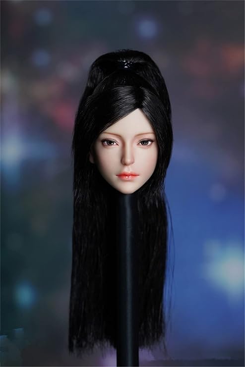 1/6 Scale Female Head Sculpt Beauty Asian Girl Pale Skin Head 12" for PH TBL JO Sculpture Female Action Figure Body Black Long Hair