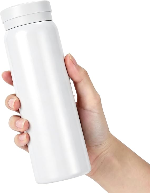 Mini Stainless Steel Coffee Thermos 300ml, Vacuum Insulated Pocket Thermal Water Bottle, Includes 3D Stickers for Customization, White
