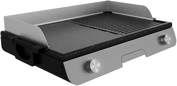 Cecotec PerfectRoast 3000 Stainless Steel 3000 W Electric Tabletop Barbecue, Mixed Cooking Surface, Rockstone Non-Stick Coating, Adjustable Thermostat, Grease Tray