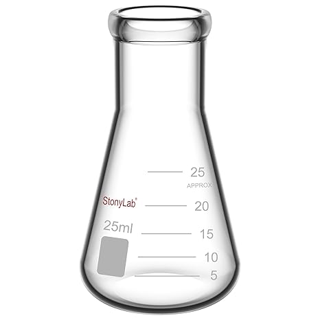 stonylab 1-Pack Glass 25 ml Heavy Wall Narrow Mouth Erlenmeyer Flasks with Heavy Duty Rim