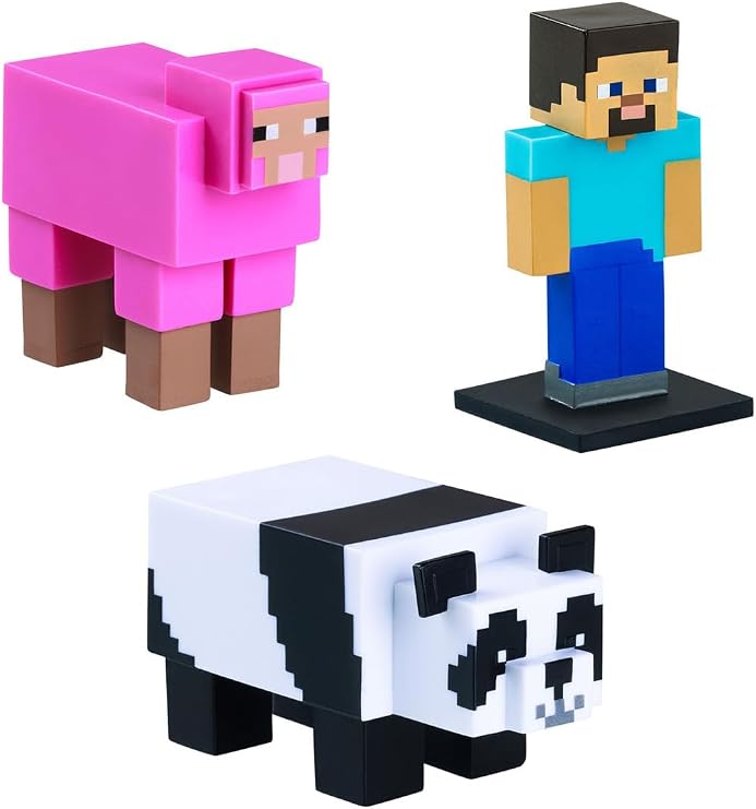 Minecraft 3D Toppeez 3'lü Figür Seti, Pembe Koyun, Steve ve Beyaz Inek