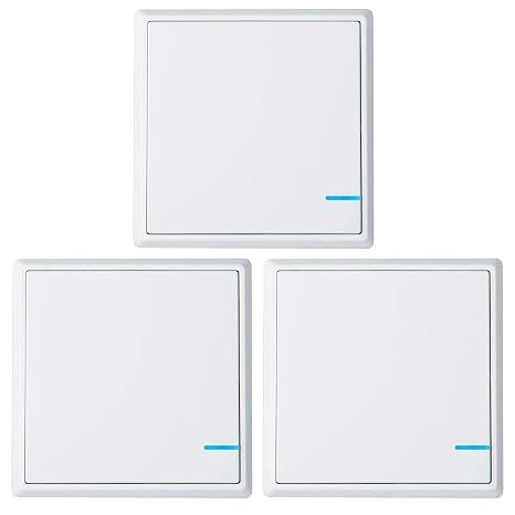 NineLeaf Wireless Switch, Dual Control Push-Button No Wiring, Wireless Panel Switch, Waterproof Remote Light Switch for House Lamp Led, Borderless Light Switch Only, 1-GANG (3Pack)