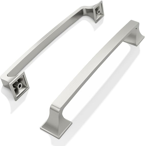 FURNIWARE Pack of 10 Cabinet Handles,Brushed Nickel Hardware Drawer Pulls,Zinc Alloy Kitchen Cabinet Door Handles Pull-160mm(6.3 Inch) Hole Center