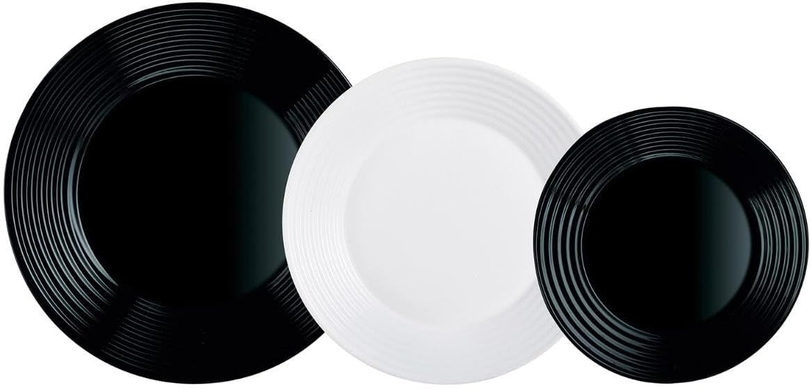 Luminarc Harena N&B 18-Piece Dinnerware Set, White and Black