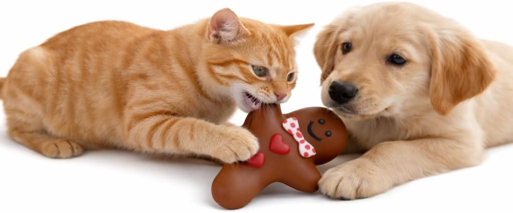 Sesli Yılbaşı Bisküvi Adam Oyuncağı – Sıkınca Ses Çıkaran Isırma Oyuncağı – Dayanıklı ve Eğlenceli Tasarım – Kedi ve Köpekler İçin İnteraktif Tekli Oyuncak