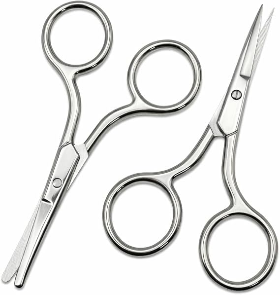 Professional Eyebrow Scissors Set – Curved Safety Rounded Tip Grooming Scissors for Nose Hair, Eyelashes, Beard, Cuticles and Nails – Precision Beauty Trimming Tool for Men and Women