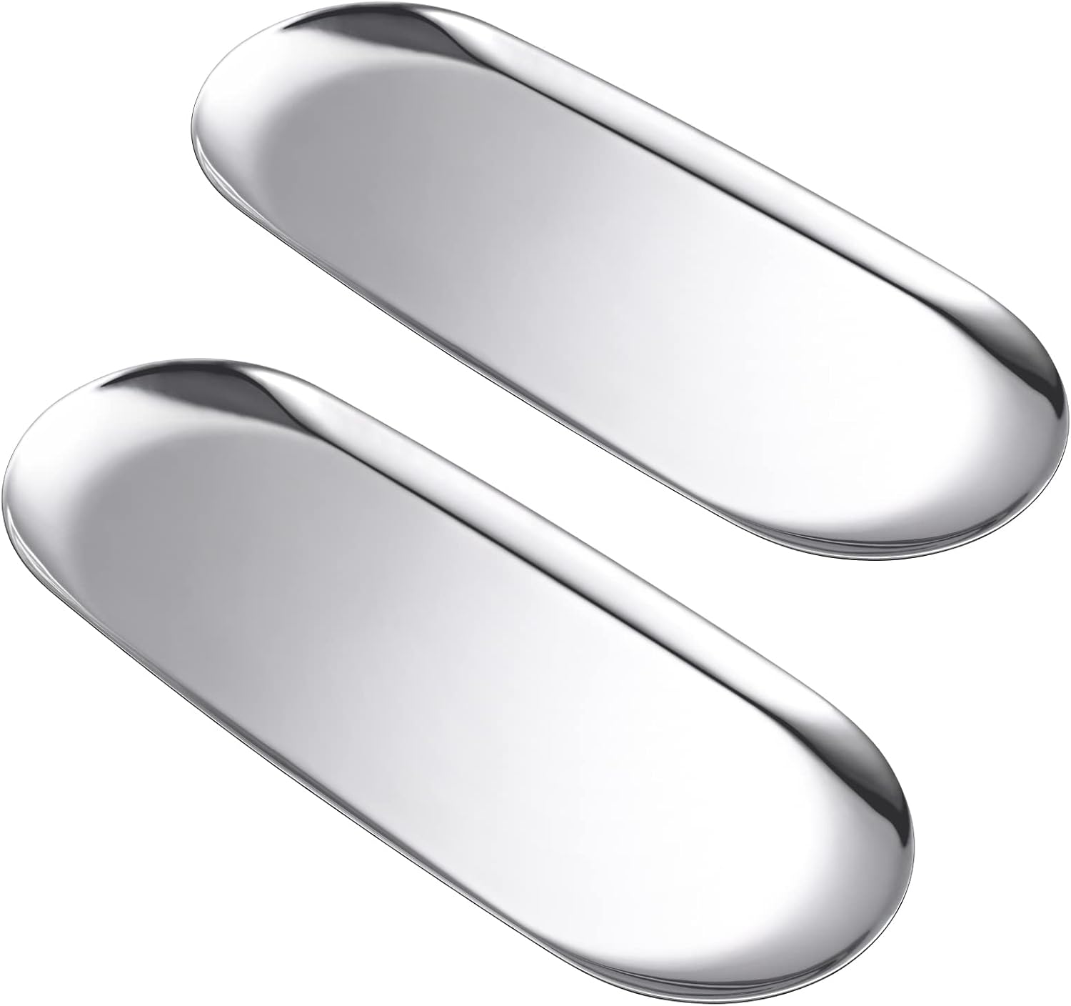 luvtree Set of 2 Multi-Purpose Oval Stainless Steel Tray – Mirror-Polished,Jewelry & Perfume Storage, Bathroom Organizer, Coffee Table Tray, Candle Display, 30cm x 12cm, Silver