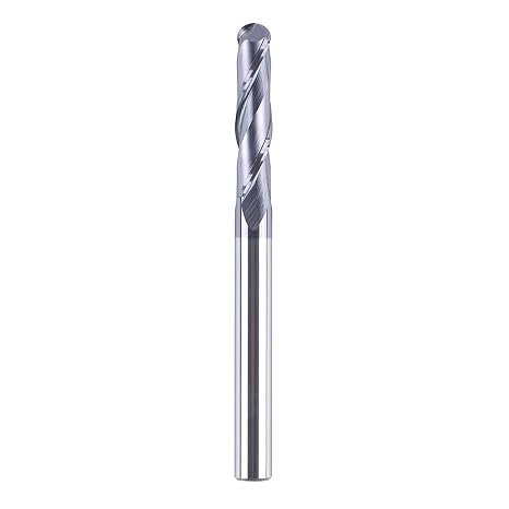 SpeTool Ball Nose Carbide End Mill 1/4 inch Shank CNC Router Bit, 2-Flute Spiral Milling Cutter for 3D Contouring and Engraving, HRC55 TiAlN Coated for Stainless Steel & Alloy, 3" Total Length