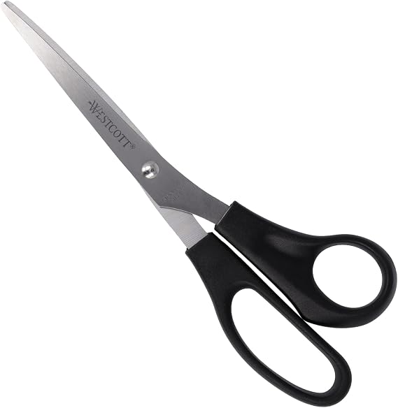 Westcott 8" Scissors | Office Scissors with Black Plastic Handles | Extra Sharp Blades, Stainless Steel | E-31181 00