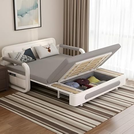 Space Saving Sofa Bed with Storage, Pull Out Couch Bed with Luxurious Foam Latex Mattress, 128 or 158 cm Wide, Compact for Flats & Small Apartments (128CM)