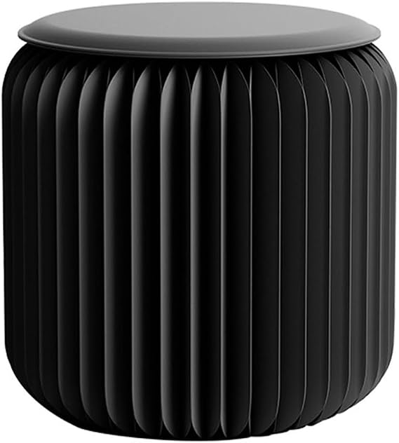 Foldable Paper StoolPortable Honeycomb Design Cardboard FurnitureCollapsible PU Cushion SeatModern Black Stool/Side Table Lightweight & LoadBearing 30CM/12in