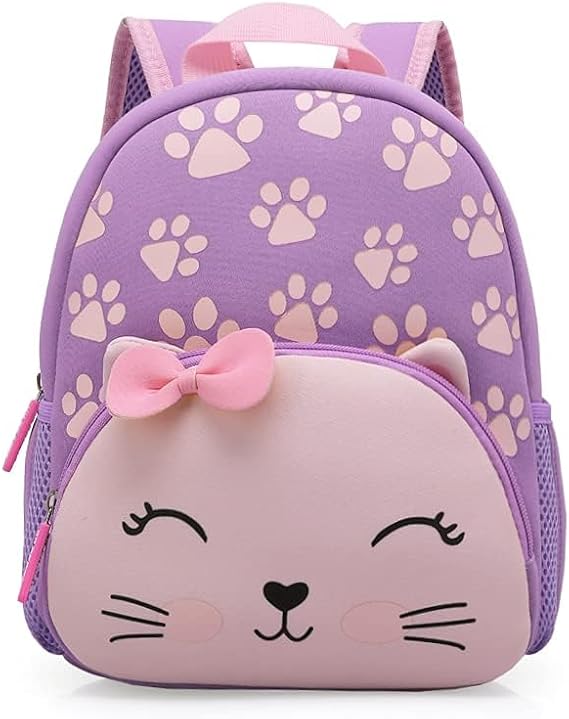 Toddler Backpack Nursery Rucksack for Boys & Girls Soft Neoprene Lightweight Mini Rucksack for Nursery Pre-School(Purple Cat)