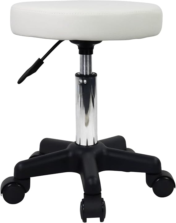 FURWOO Round Rolling Stool with Wheels Height Adjustable Spa Stool for Salon Massage Home Kitchen White