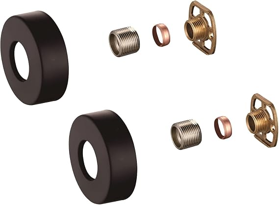 KINGBATH™ Bar Valve Fixing Kits Brackets With Round SS Matt Black Cover Shrouds Escutcheons 3/4” Inch Connections BSP 15mm Wall Mounted Fast Fix Kit Bracket for Thermostatic Shower Bar Valve Mixer Tap