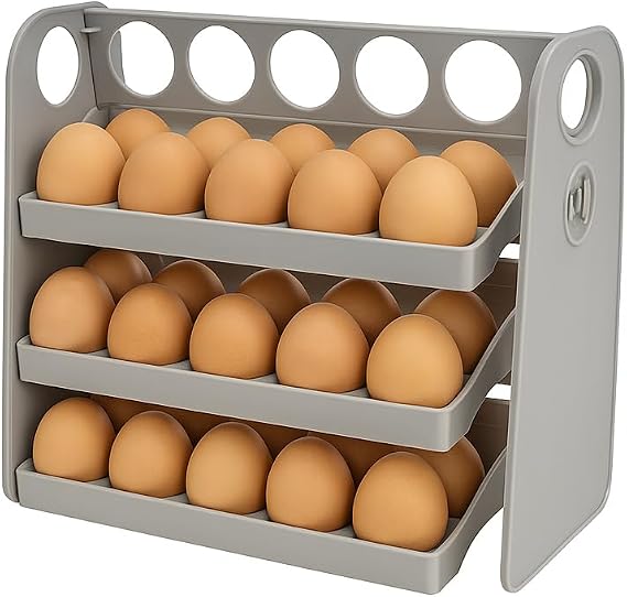 Buzdolabı Yumurta Organizeri – 30 Hazneli, Katlanır Raflı, Yaylı Mekanizma & Tarih Kayıt Fonksiyonlu Yumurta Saklama Kutusu