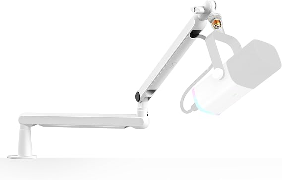 FIFINE Microphone Stand, Microphone Boom Sleeve Stand, Table Mount Low Profile Podcast Truss Suspension Stand, Cables Duct Management, Metal Sleeve Stand for Recording, Streaming, Gaming-BM88 White