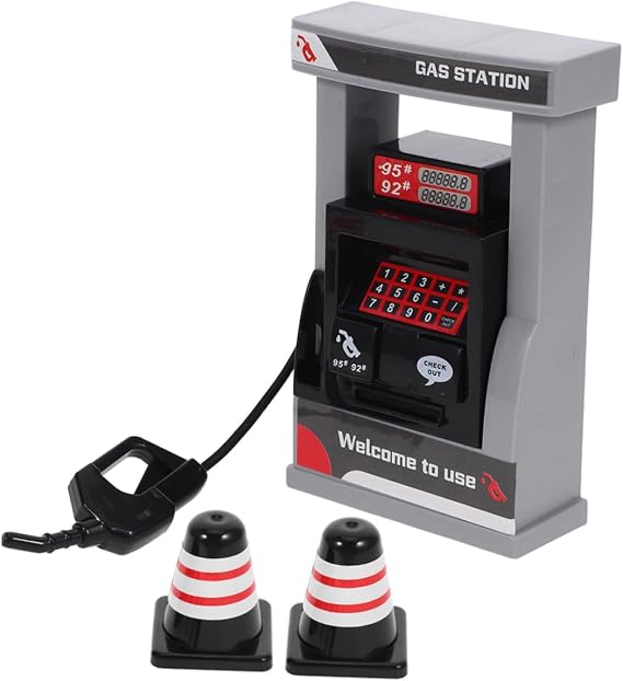 Generic Gas Pump Set Gas Station Simulation Playset with Traffic Cones Early Education for Boys DIY Station Building Fun Interactive Role Play Experience