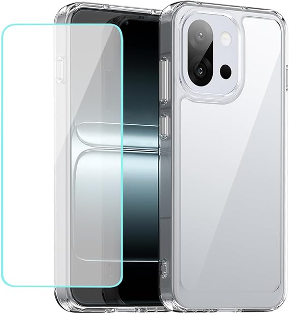 Case for OnePlus 13T Case/One Plus 13S CPH2723 Cases with Tempered Glass Screen Protector, Clear Hard PC Back & TPU Bumper Protective Phone Cover for OnePlus 13T Crystal Clear