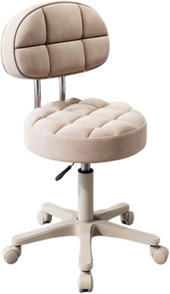 Round Rolling Stool, Rotating Work Stool Lifting Chair Stool with Backrest, Hairdresser Beauty Salon Leather Small with Wheels Office Chair White,B