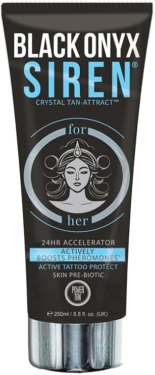 Black Onyx Siren Tanning Accelerator Lotion for Her 24 Hour Active Formula Fast Dark Tan Enhancer Crystal Tan Attract Technology Hydrating Skin Prebiotic Tattoo Protection – 250ml