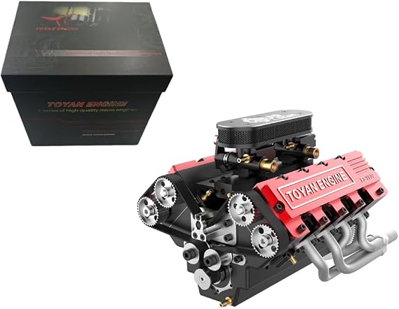 Miniature Engine Model that Works for Adults, TOYAN HOWIN FS-V800 1/10 Metal Eight-cylinder Four-stroke Water-cooled Engine Model for RC Car & Boat, Science Education Kit & Gift (KIT)