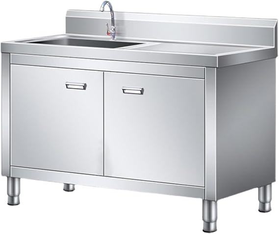 Freestanding Utility Laundry Sink Cabinet Combo, Workstation Sink with 2 Doors Storage Cabinet Kitchen Sink Bathroom Vanity Cabinet(120x60x80cm (47.2x23.6x31.4inch),Right Drainboard)