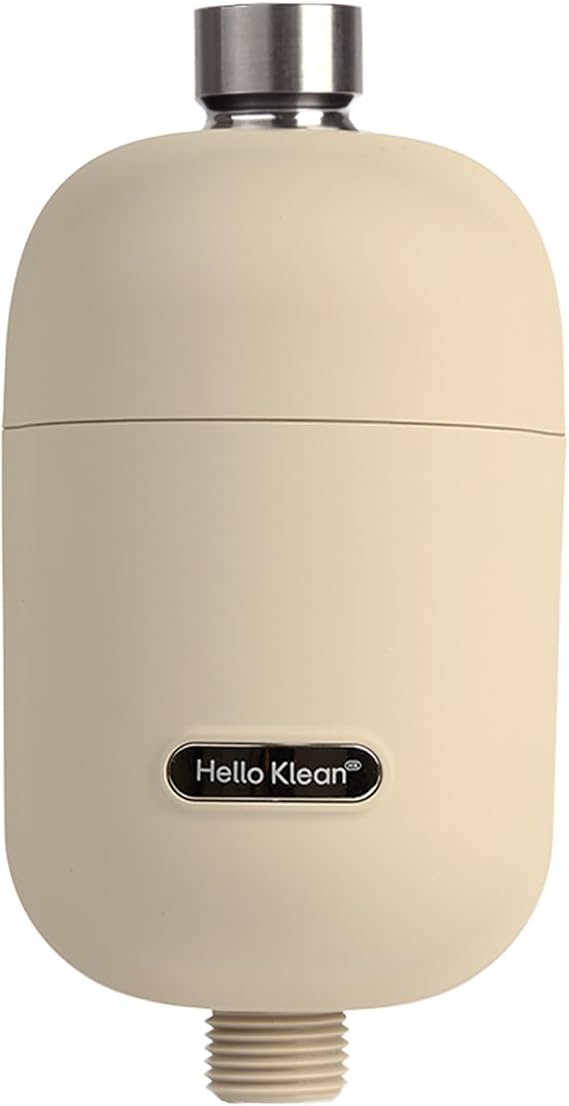 Hello Klean Shower Filter in Beige - Filter Unwanted Metals, Chlorine & Impurities Found in Water - Improves Quality of Skin & Hair - Quick Easy Install for in-Line & Electric Shower