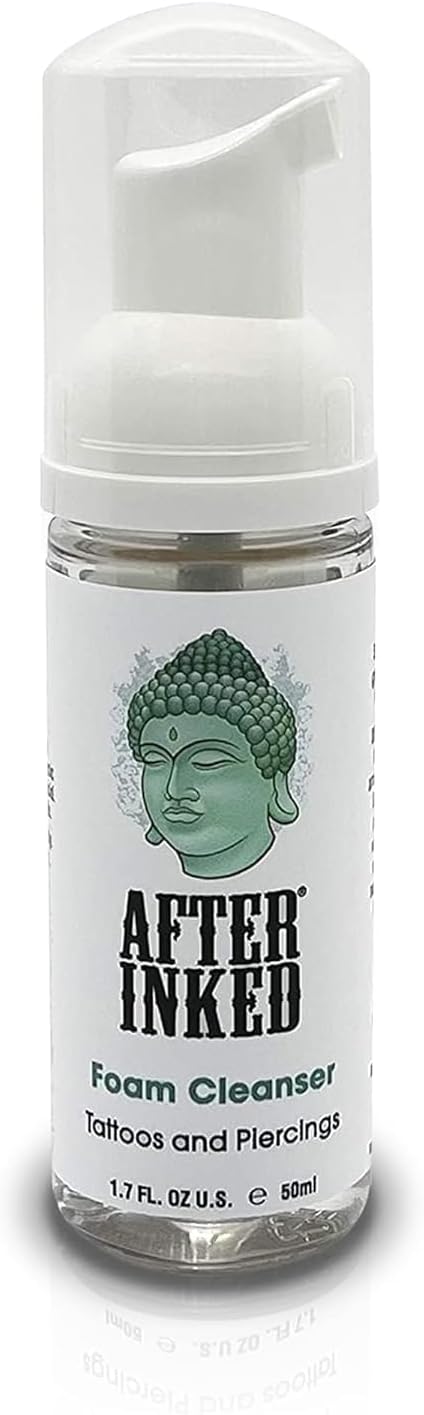 After Inked Unscented Tattoo & Piercing Aftercare Foam Cleanser – Gentle Sulfate Free Wash for Tattoos, Body Modifications & Ear, Nose, Belly Button Piercings, 1.7 oz Bottle