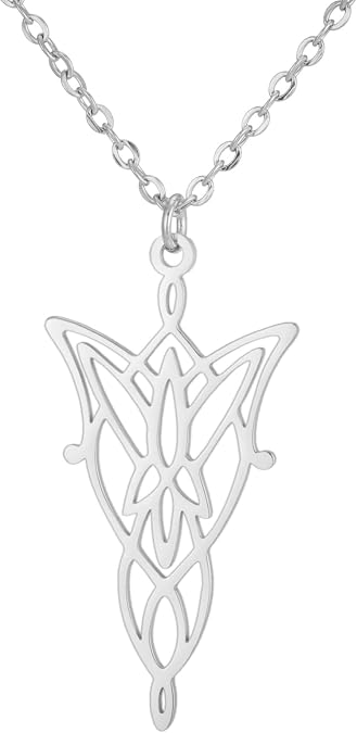 UNIFT Elf Princess Twilight Star Necklace for Women Men Stainless Steel Elven Leaf Aragorn Arwen Evenstar Pendant Necklace Jewelry Valentine's Day Gifts (silver)
