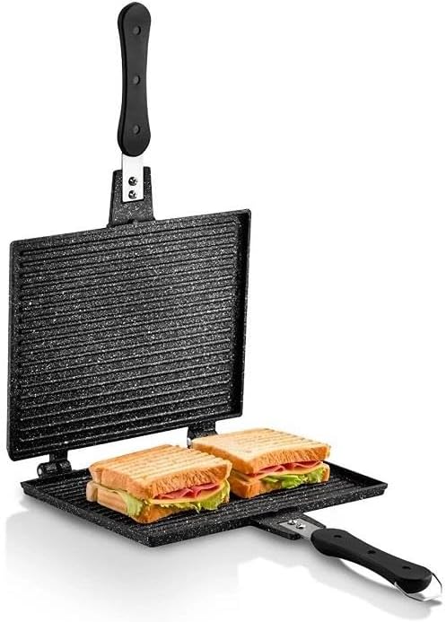 FMS D3001 Büyük Döküm Ocak Üstü El Tost Makinesi Siyah 20x26cm