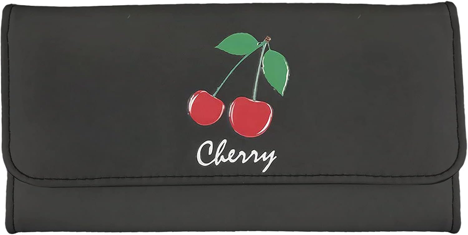 Jeiento Cherry Pattern Leather Wallets for Women Girl Cute Purse Travel Business Handbag Girls Party Clutch Bag Phone Holder Money Clips with Coin Pocket Card Slots