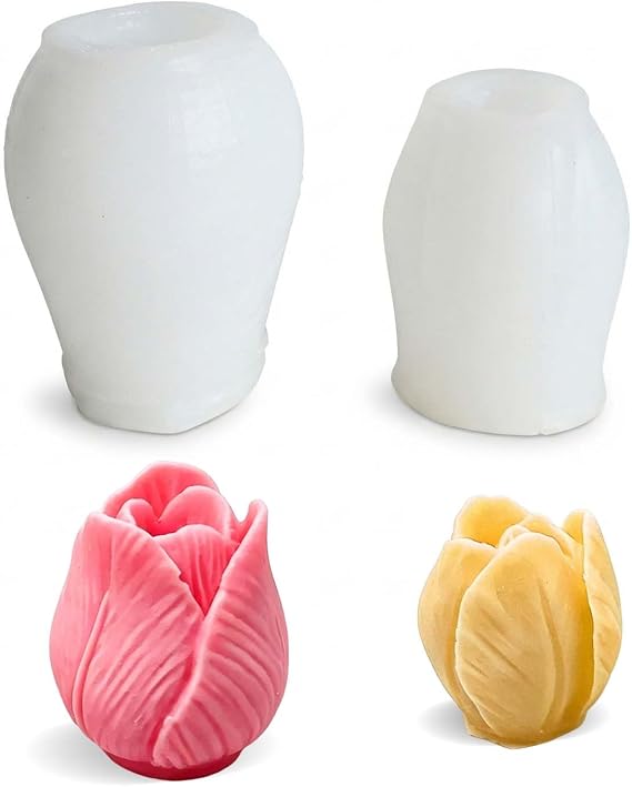 2Pcs Tulip Candle Mould, 3D Tulip Flower Silicone Moulds for Candle Making, Resin Mold for Handmade Soap, Aromatherapy, Fondant Cake Decoration, DIY Craft and Home Decor