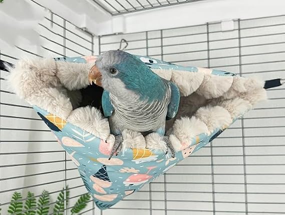 Yanmucy Bird Nests for Cages Waterproof Plush Winter Bird Hammock Hanging Warm Parrot Bed Cozy Corner Parrot House Tent for Sleeping Playing (Blue, Medium)