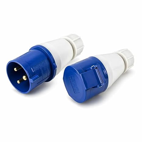IP44 Waterproof 32A Plug and Socket Set 1 Pair, 240V 3 Pin 2P+E Heavy Duty Industrial Commando Connector for Caravan Camping Construction Outdoor Power Supply