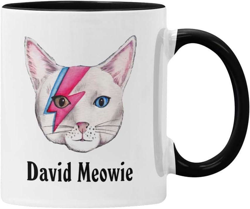 David Meowie Mug Bowie Ziggy Stardust Cat Gift (Black, David Meowie)